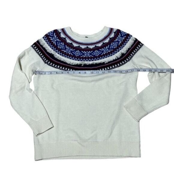 Talbots Fair Isle Fringe Lambswool Blend Pullover Sweater MP | Soft Winter Knit - Picture 5 of 7
